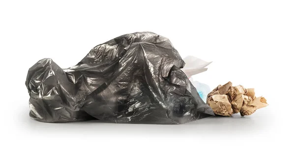 Müllsack Mit Verstreutem Müll Isoliert Auf Weißem Hintergrund — Stockfoto
