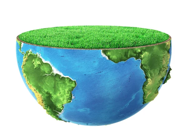 Mitad Del Planeta Con Hierba Verde Sobre Fondo Blanco —  Fotos de Stock