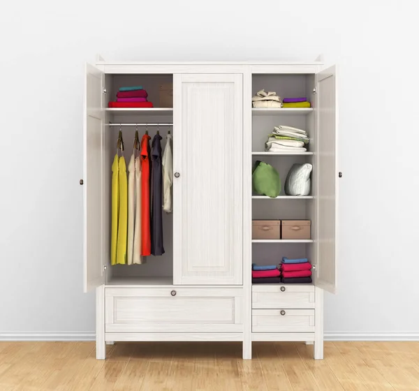 Moderne Houten Garderobe Met Kleren Opknoping Rail Illustratie — Stockfoto