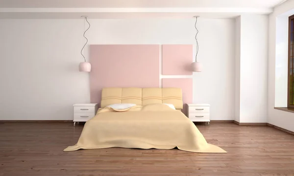 ミニマリズムのスタイルで現代光寝室のインテリアの イラストレーション — ストック写真