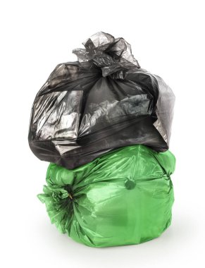 Beyaz bir arka plan üzerinde izole çöp torbaları