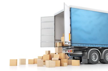 Teslimat kavramı. Karton kutular üzerinde beyaz bir arka plan izole taşıma bırak. 3D çizim