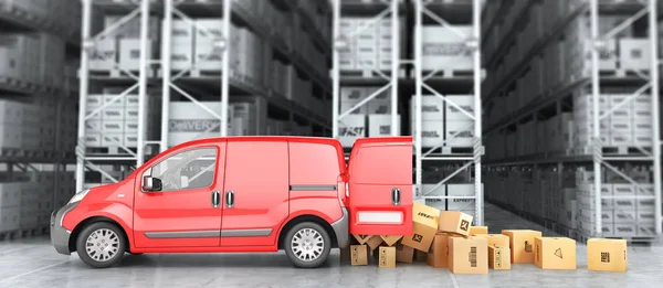 Delivery Concept Cardboard Boxes Drop Out Transport Warehouse Background Illustration — Stock Photo, Image