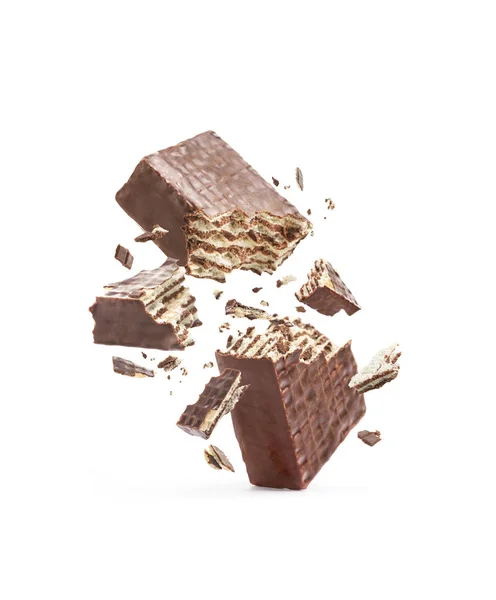 Chocolade Wafels Zijn Gebroken Doormidden Geïsoleerd Een Witte Achtergrond — Stockfoto