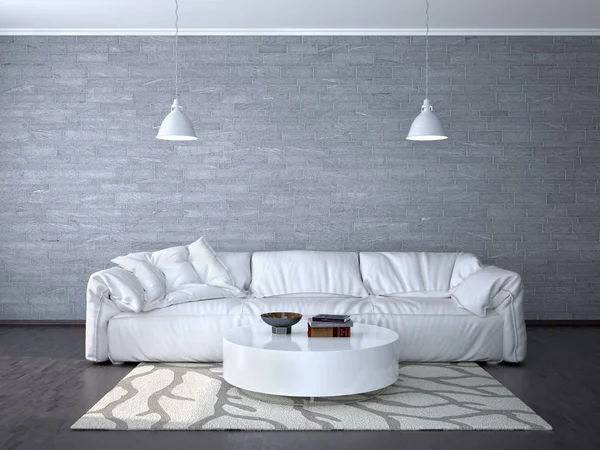 Diseño Interior Habitación Con Sofá Blanco Ilustración —  Fotos de Stock
