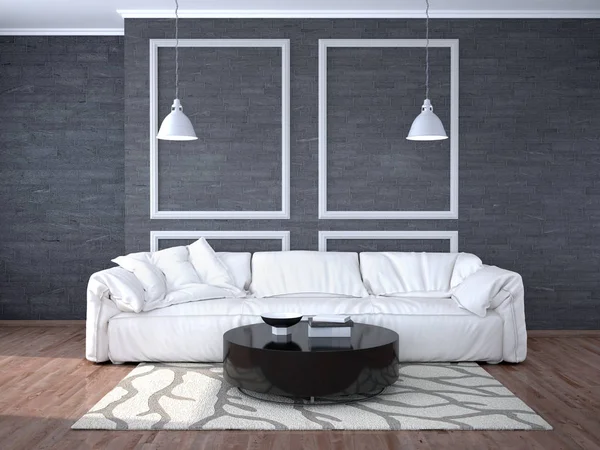 Design Interiores Quarto Com Sofá Branco Ilustração — Fotografia de Stock