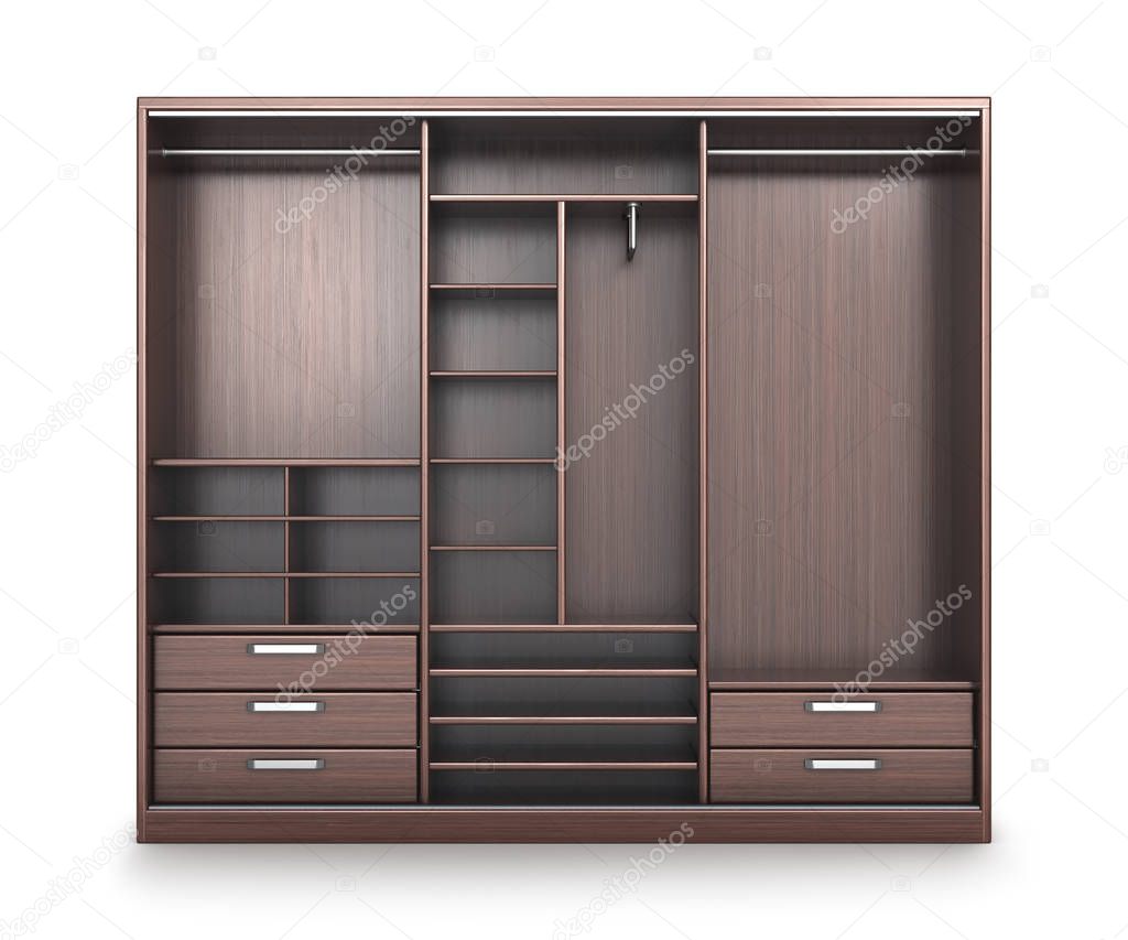 Wardrobe, closet compartment, isolated on a white background. 3d illustration