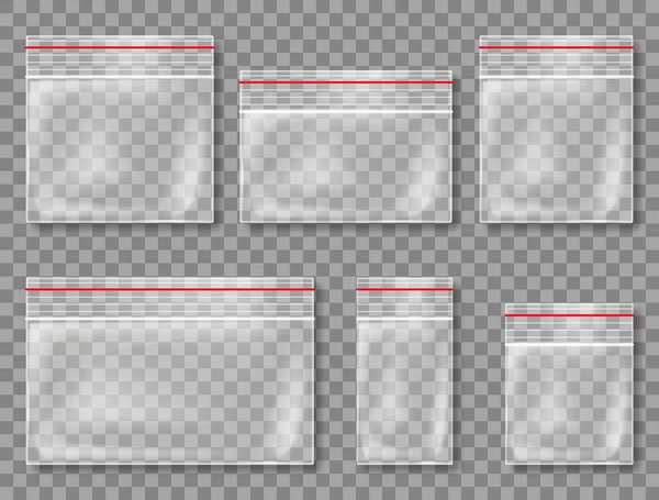 Векторна Колекція Реалістичних Пластикових Пакетів Прозорому Фоні — стоковий вектор