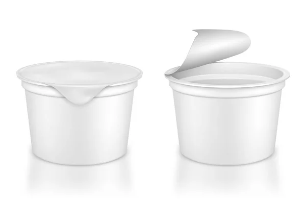 Öppna Och Slutna Förpackning För Yoghurt Vit Bakgrund — Stock vektor