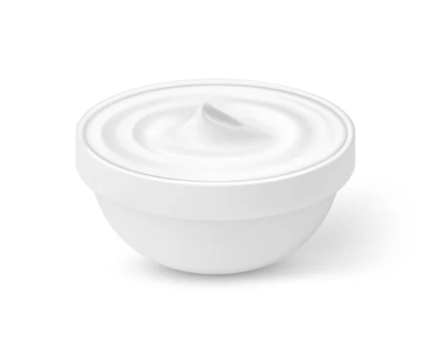 Ceramic Bowl White Yogurt Isolated White Background — Stock Vector