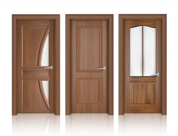 Icono Diseño Puertas Madera Realista Conjunto Diferentes Estilos Ilustración Vectorial — Vector de stock