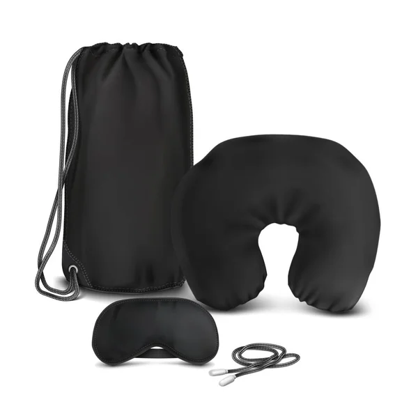 Вектор. Макияж. Black Set for sleep _ (Air pillow, Backpack bag , — стоковый вектор