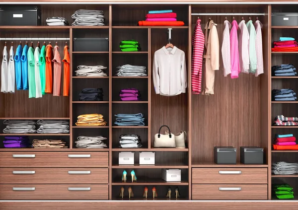 Grote Kledingkast Met Verschillende Kleren Voor Kleedkamer Illustraties — Stockfoto