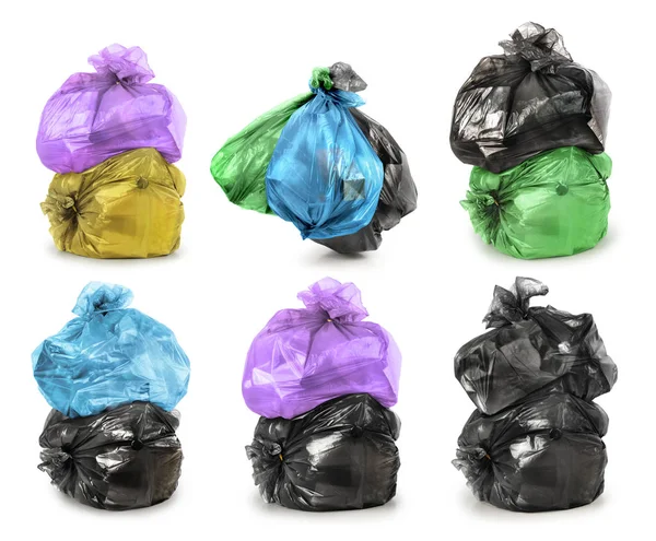 Set Trash Bags Isolated White Background — Stock Photo, Image