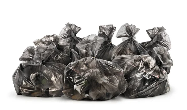 Haufen Müllsäcke Isoliert Auf Weißem Hintergrund — Stockfoto