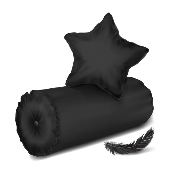 Vector Mock Black Set Pillow Star Cilindro Penas —  Vetores de Stock