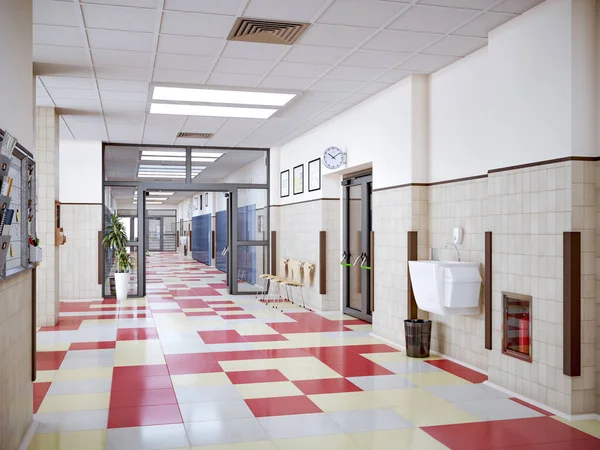school hallway interior 3d illustration