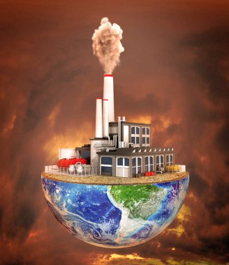 Kirliliği kavramı. Gezegenin yarısı bitki. Planet Kaydet.