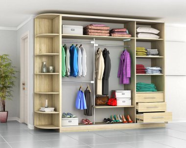 Gardırop. Koridor Oda dolap kompartımanda. 3D çizim