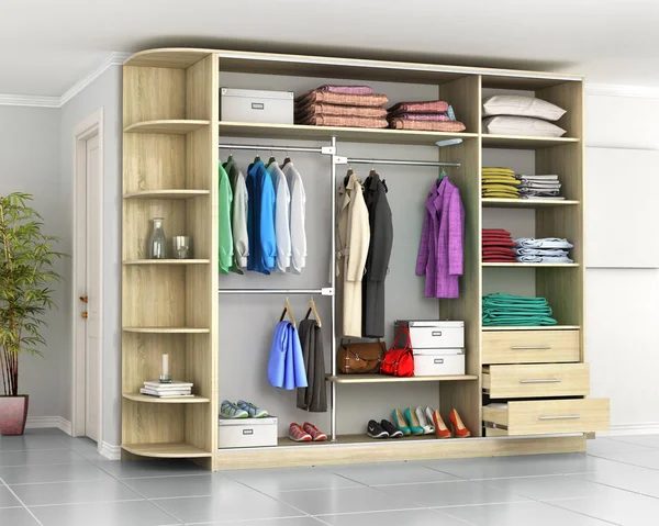 Gardırop. Koridor Oda dolap kompartımanda. 3D çizim