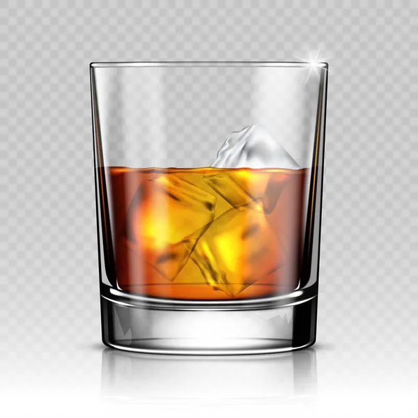 Vaso Whisky Con Hielo Aislado Sobre Fondo Transparente — Vector de stock