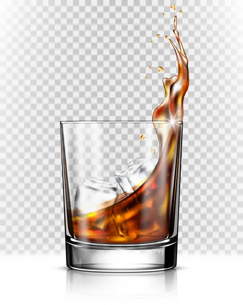 Whiskey Splash Out Glass Isolated Transparent Background — Stock Vector