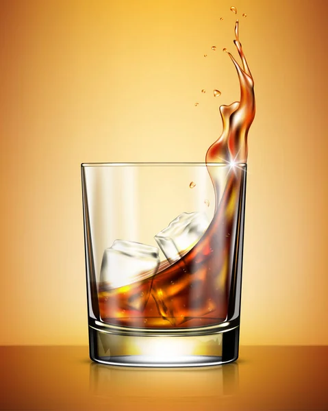 Vaso Whisky Con Hielo Sobre Fondo Amarillo — Vector de stock