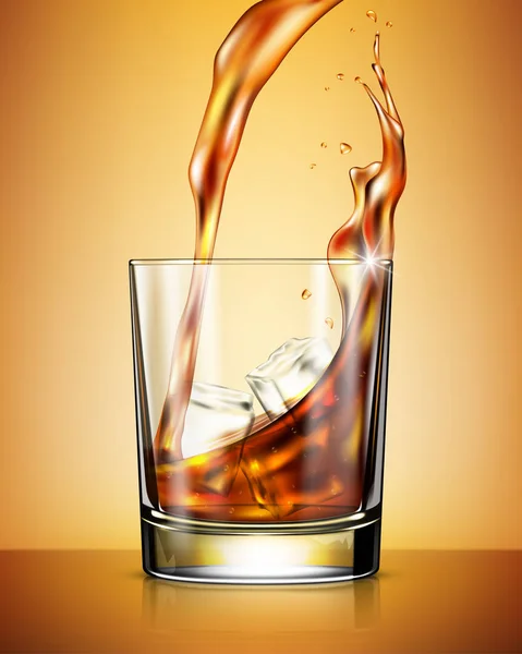 黄色の背景に対して氷を入れたウイスキーのグラス — ストックベクタ