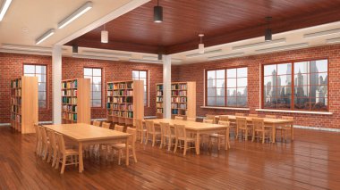 Okuma salonu iç. 3D çizim