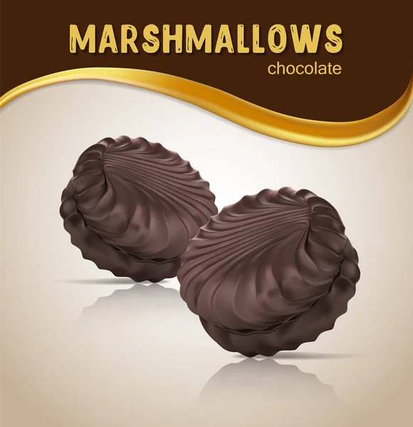 Färska Och Läckra Marshmallow Marshmallows Chokladen Designelement För Marshmallow Förpackningar — Stock vektor