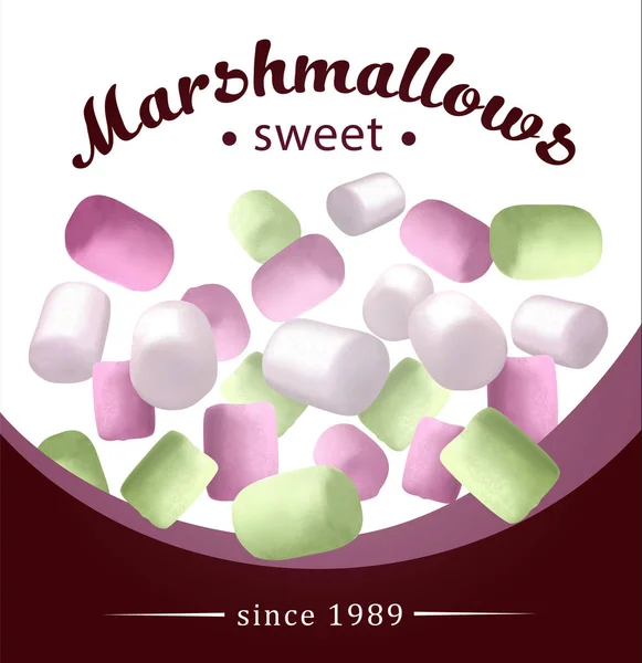 Rosa Fresco Delicioso Marshmallow Branco Elementos Design Para Embalagem Marshmallow —  Vetores de Stock