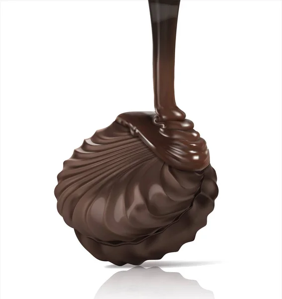 Glaçure Chocolat Sur Guimauve Illustration Vectorielle Sur Fond Blanc — Image vectorielle