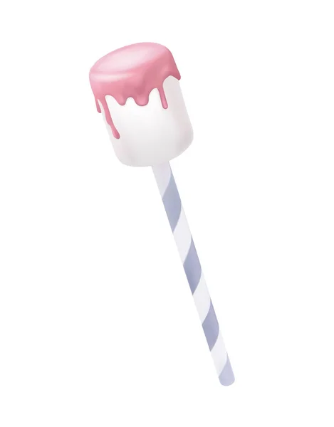 Marshmallow Ροζ Γλάσο Ένα Ραβδί Εικονογράφηση Διάνυσμα — Διανυσματικό Αρχείο