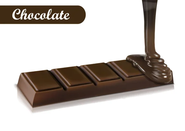 Zwarte Chocolade Met Chocoladesaus Vectorillustratie Witte Achtergrond — Stockvector