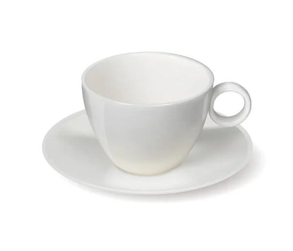 Векторная Чашка Белая Керамическая Чашка Блюдцем — стоковый вектор