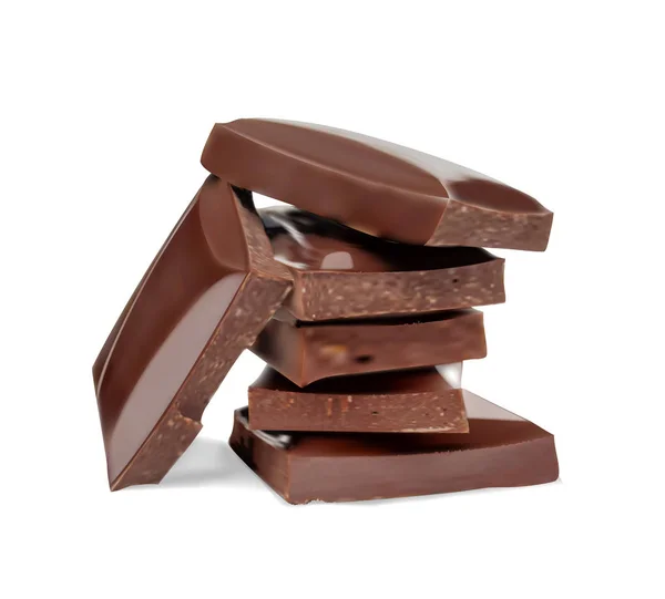 Stukjes Chocolade Vectorillustratie Witte Achtergrond — Stockvector