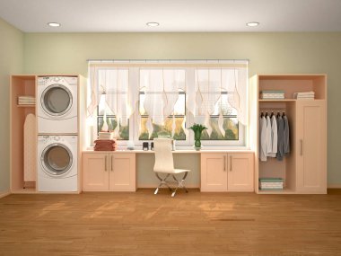 Yıkama ve temizlik için oda tasarımı. 3D Illustrator