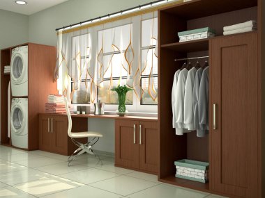 Yıkama ve temizlik için oda tasarımı. 3D Illustrator