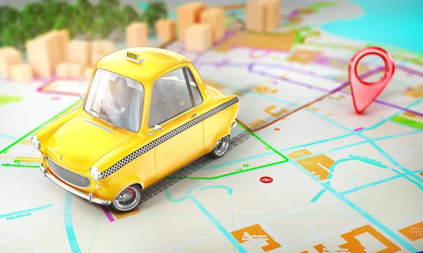 Taxi Koncepció Sárga Taxi Pin Kóddal Blur City Megjelenítése Illusztráció — Stock Fotó