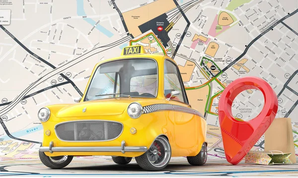 Conceito Táxi Táxi Amarelo Com Alfinete Mapa Cidade Ilustração — Fotografia de Stock