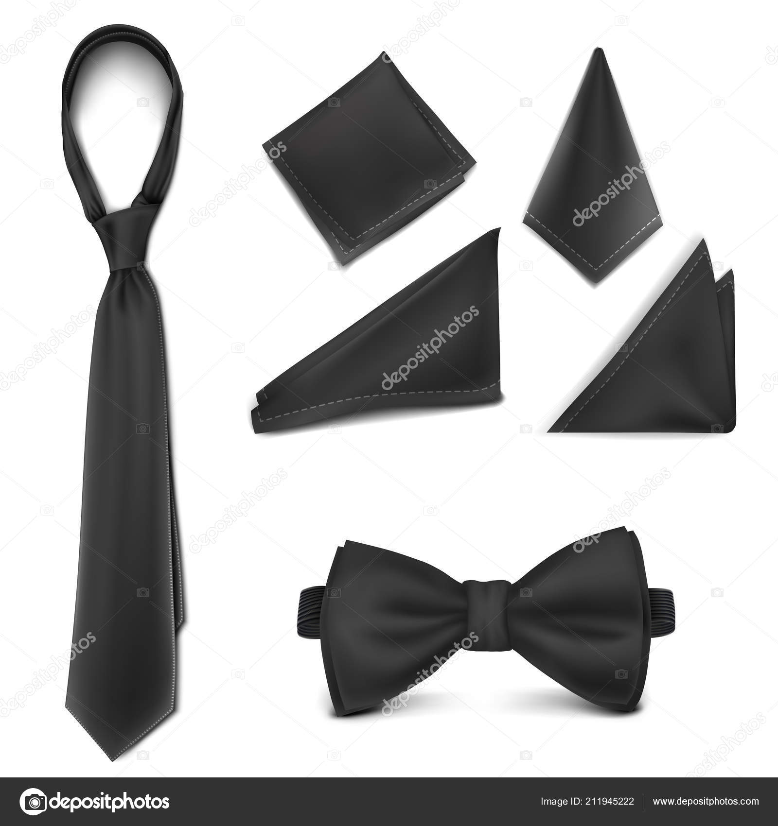 Download Vector Mock Black Set Necktie Bow Tie Handkerchief Vector Image By C Urfingus Vector Stock 211945222