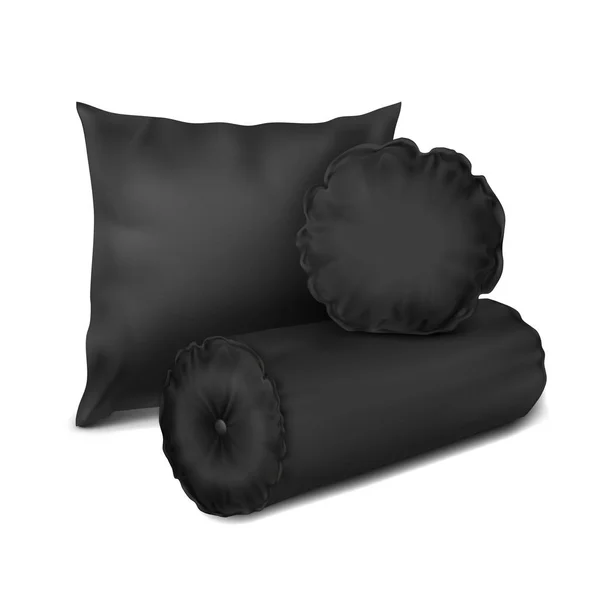 Vektor Mock Black Set Pillow Cylinder Dan Rectangle - Stok Vektor