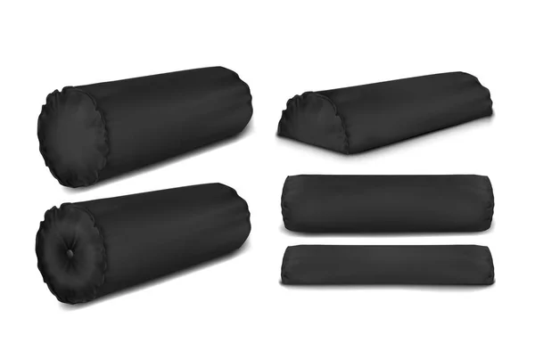 Vector Mock Black Set Pillow Cylinder Half Cylinder — Stock Vector