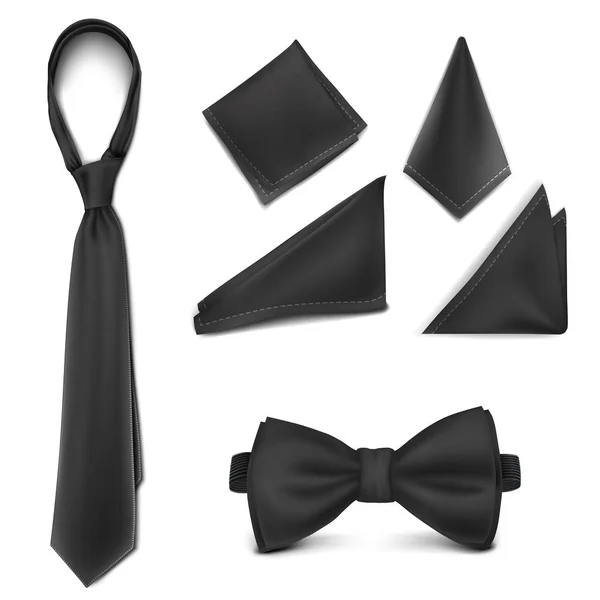 Vektor Mintája Fel Fekete Készlet Nyakkendő Csokornyakkendő Zsebkendő — Stock Vector