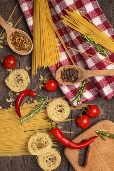 Fresh Tasty Ingredients Healthy Cooking Pasta Rustic Background Top View — Stock Photo, Image