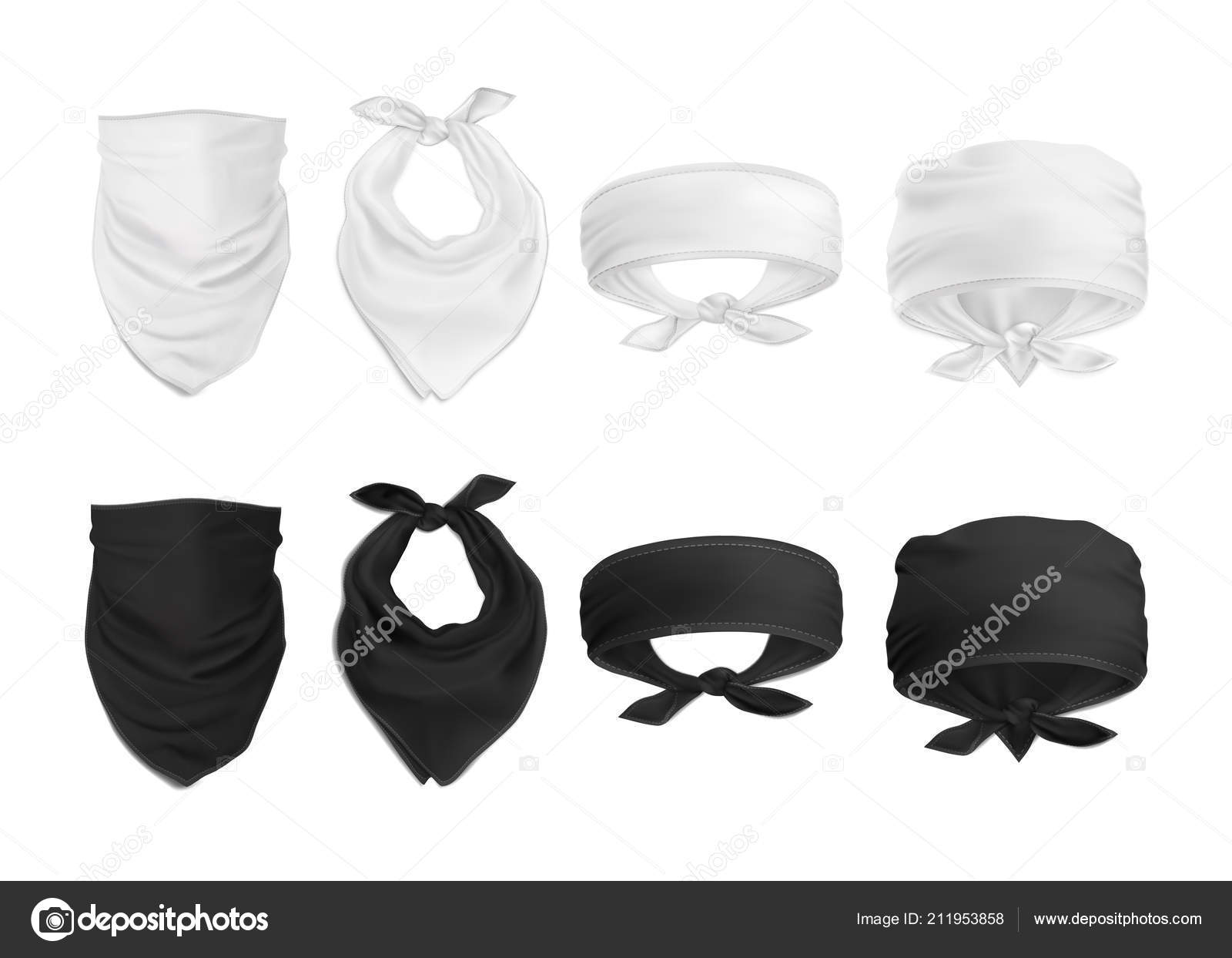 Vector Mock Set Black White Bandana Buff Stock Vector by ©urfingus  #211953858