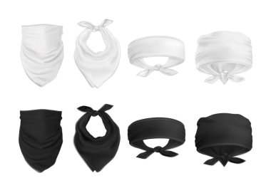 Vektör. Kadar alay et. Siyah ve beyaz Bandana (buff ayarla)
