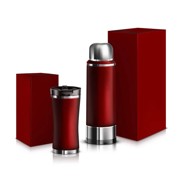 Vecteur Maquette Toi Ensemble Rouge Thermos Thermomug — Image vectorielle