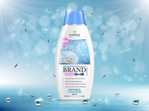 Vector Illustration Realistic Shampoo Bottle Blue Background — Stock Vector