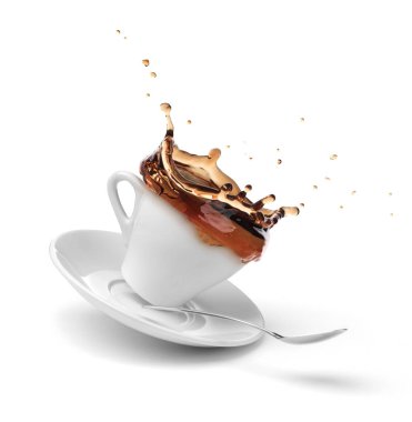 Beyaz bir bardaktan dökülen kahve.